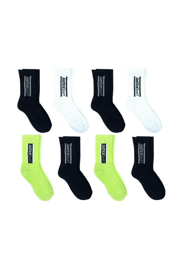 Girls Crew Socks, 8-Pack, Sizes M-L