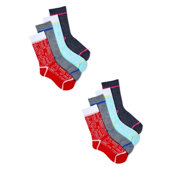Justice Girls Crew Sport Socks, 8-Pack, Sizes M-L