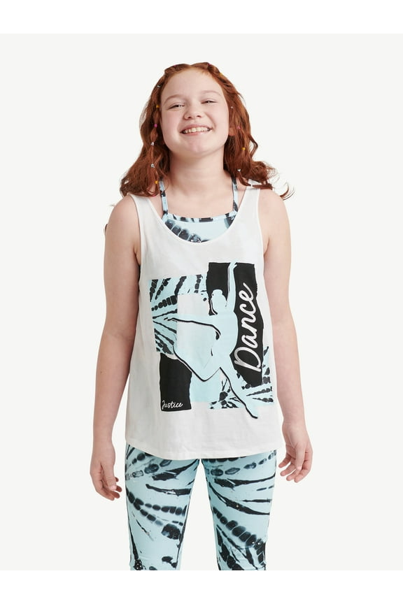 Girls Fashion Dance and Gymnastics Tank with High Neck Built In Bra, Sizes XS-XL