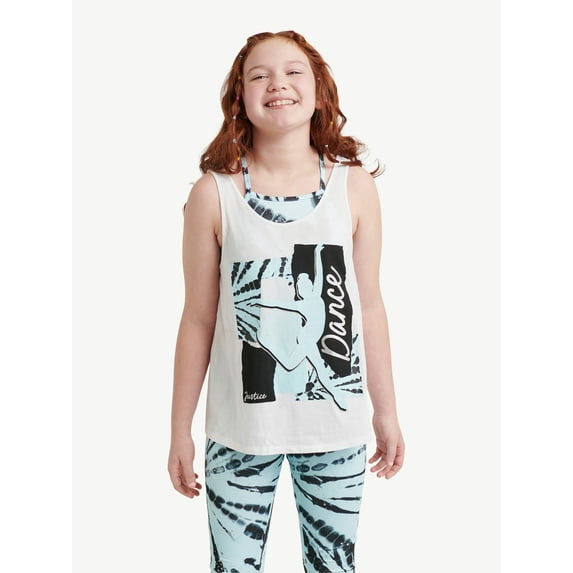 Justice Girls Fashion Dance and Gymnastics Tank with High Neck Built In Bra, Sizes XS-XL