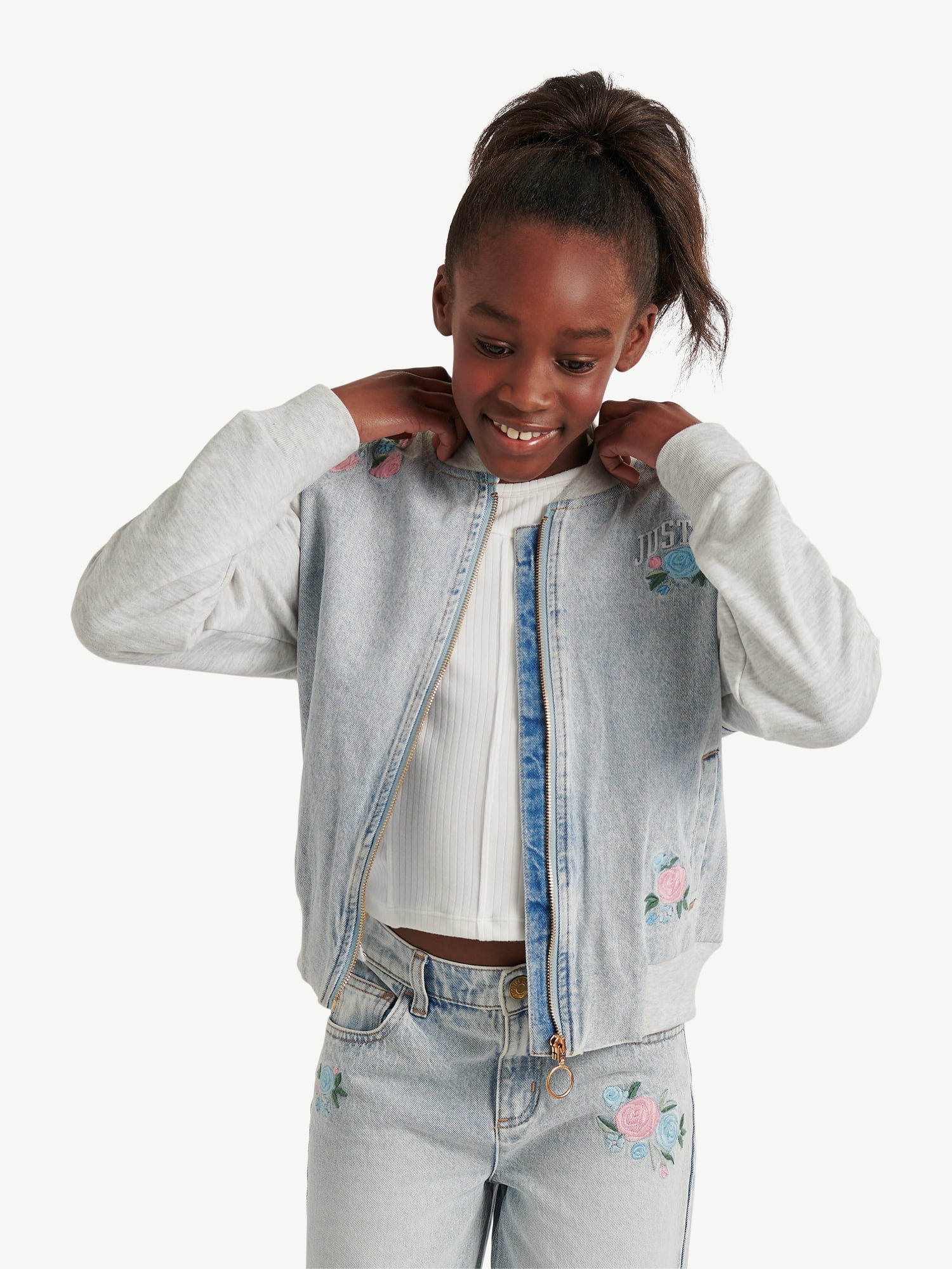 Girls Denim Embroidered Bomber Jacket, Sizes XS - XLP