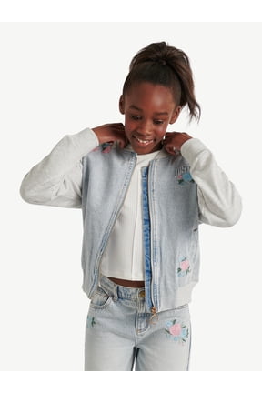 Girls Denim Embroidered Bomber Jacket, Sizes XS - XLP
