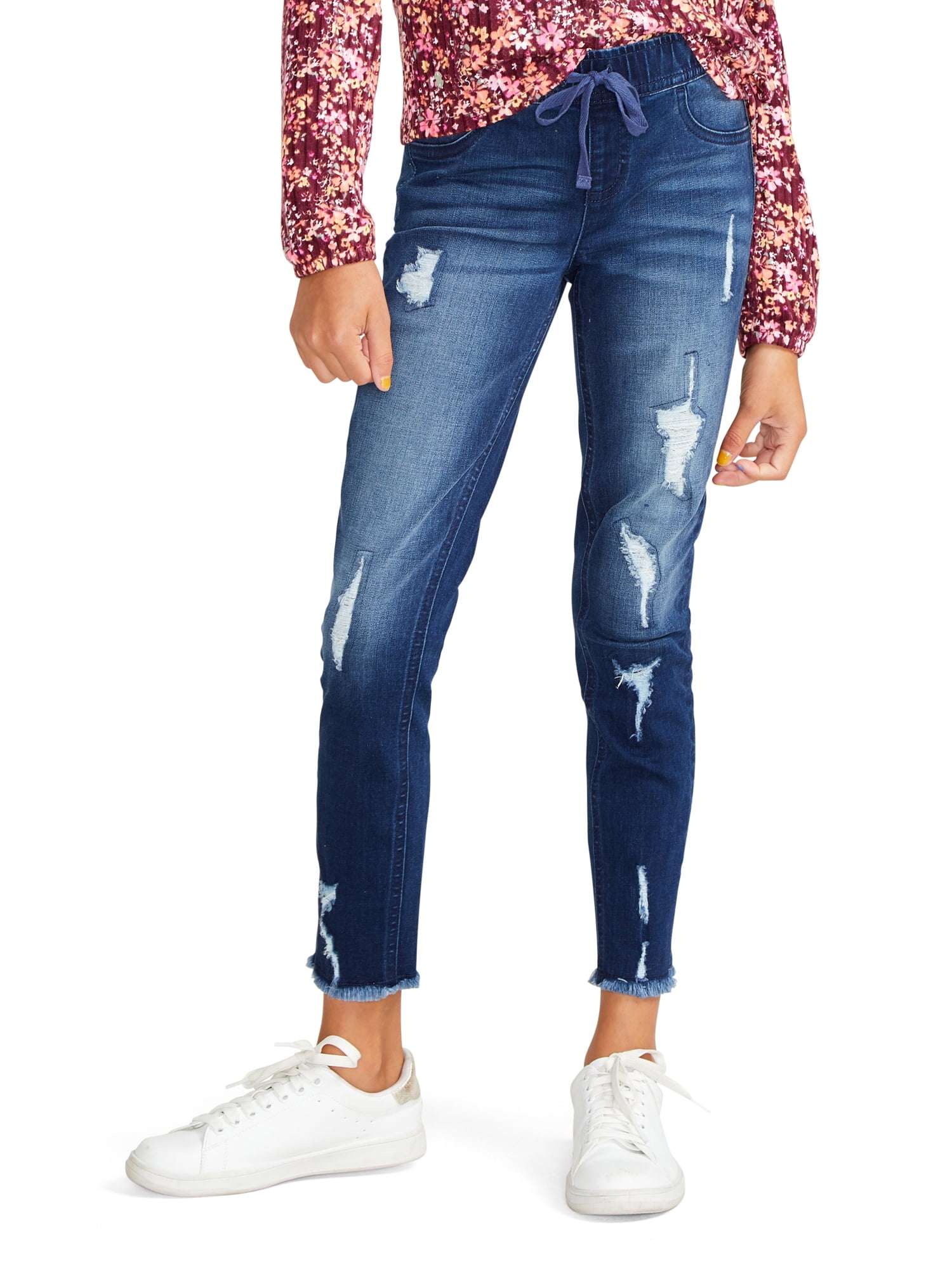 Justice Girls Distressed Elastic Waistband Fashion Jeggings Sizes 5 18 Plus Walmart