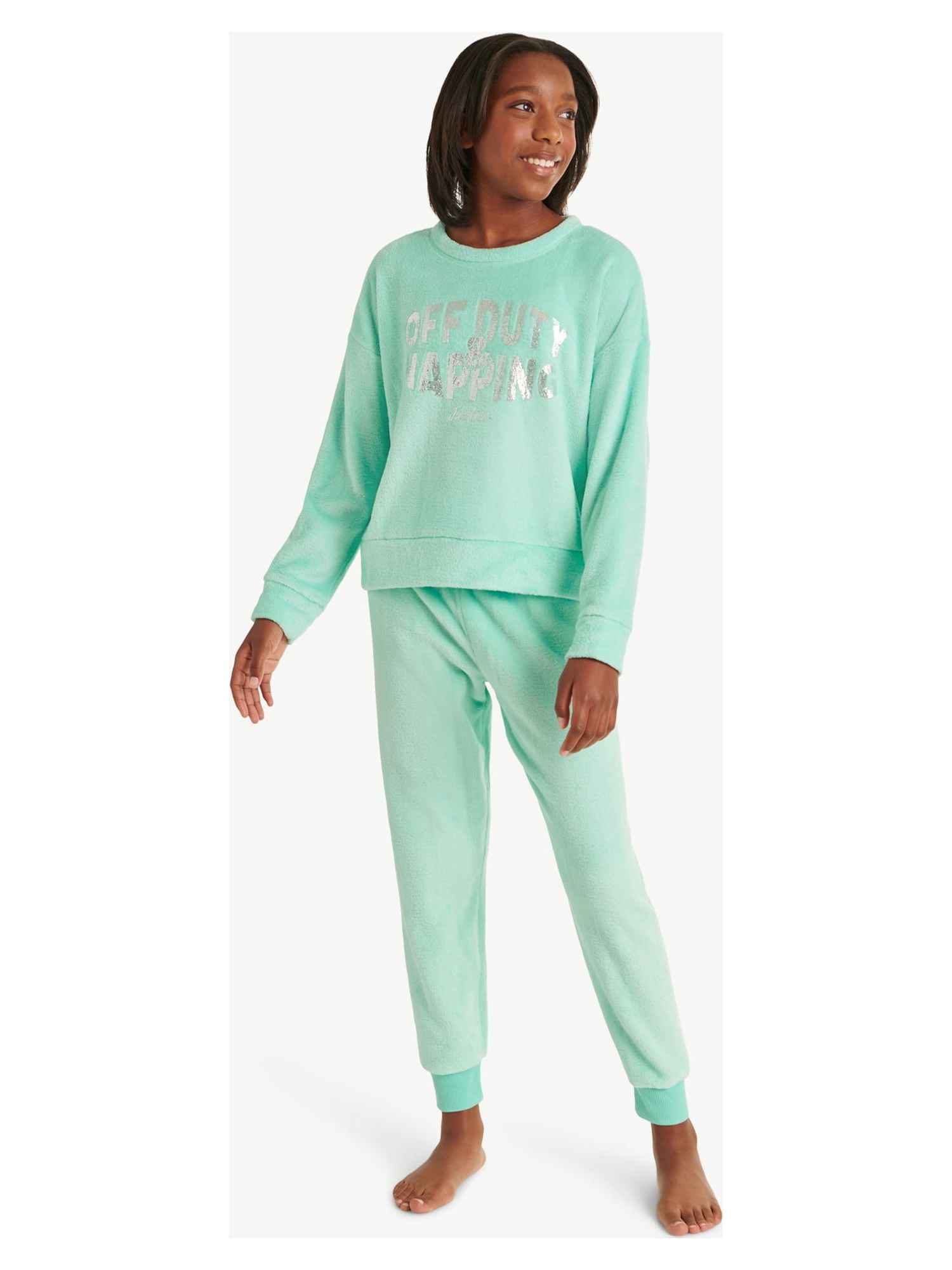 Justice Girls Fleece Long Sleeve Top and Jogger Pant, 2-piece Pajama Set,  Sizes 5-18 & Plus 