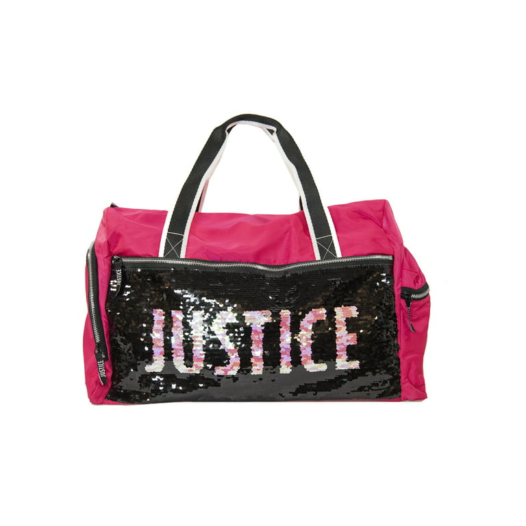 Justice Girls Fuchsia Duffle Bag with Sequin Logo Pink 
