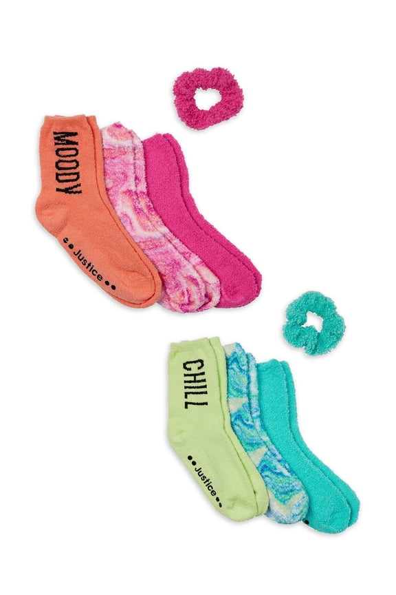 Girls Fuzzy Cozy Crew Socks, 6-Pack, Sizes M-L