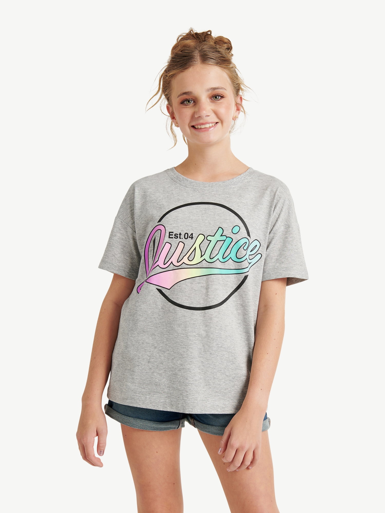 T-shirt Manches Longues Justice Pour Fille - Taille 14 - Col En V Bleu - Occasion Très Bon état
