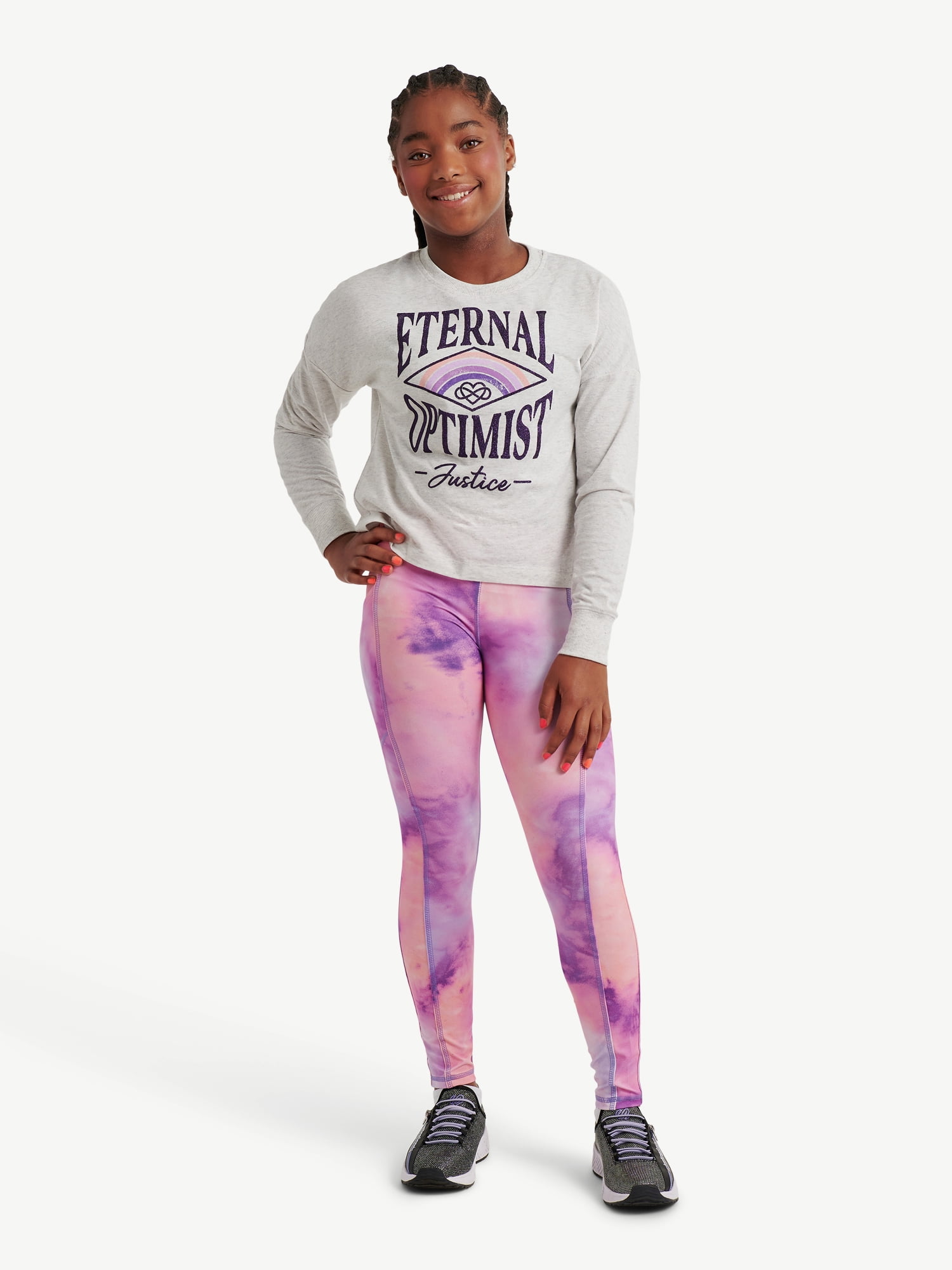 Justice Girls Long Sleeve Tee and Legging, 2Piece Active Outfit Set