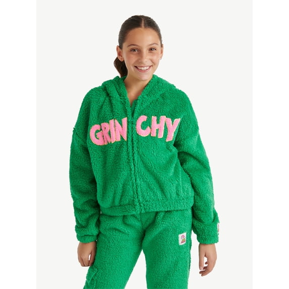 Justice Girls Grinch Collab Full-Zip Hoodie, Sizes XS - XLP