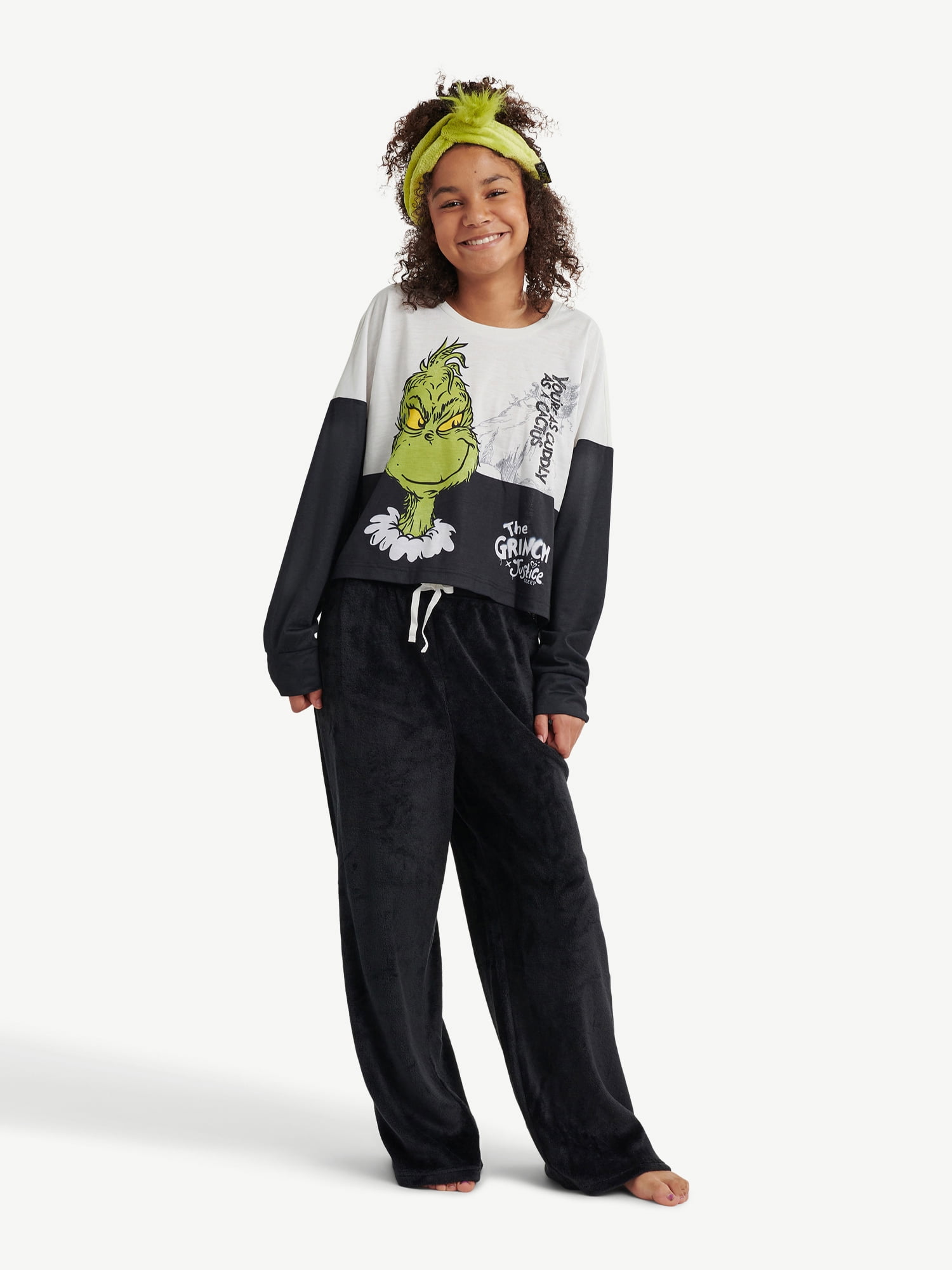 Justice Girls Grinch Long Sleeve Top and Wide Leg Pant with Grinch ...