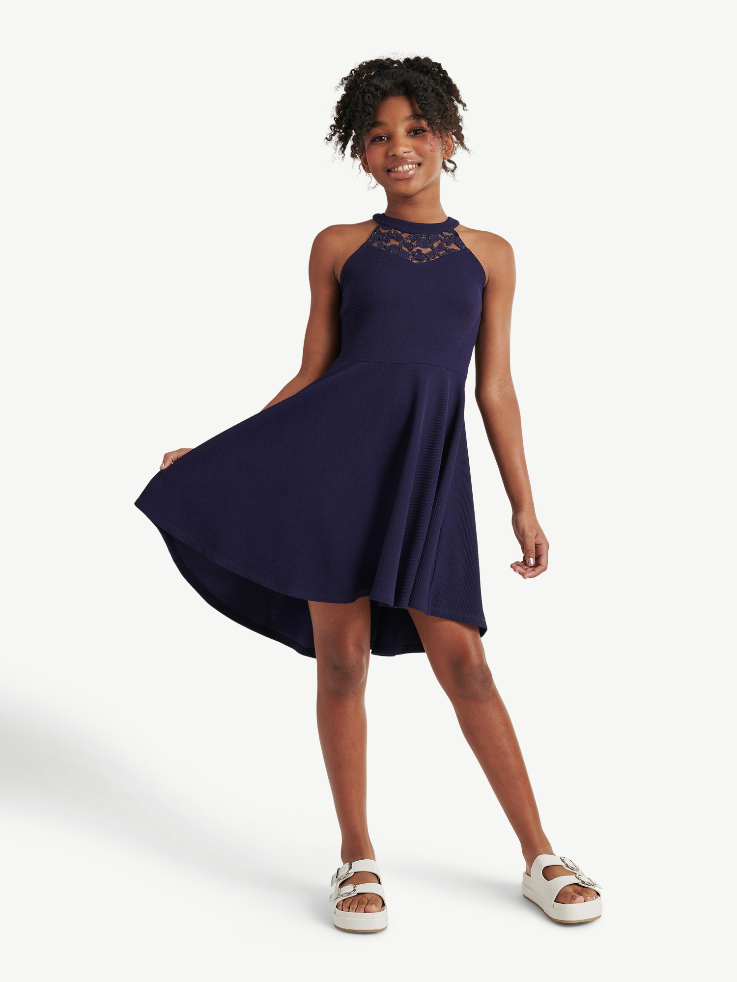 Robe Justice Fille Taille 12 - Rayures Vert Menthe Et Noir, Sans Manches, Mi-genoux