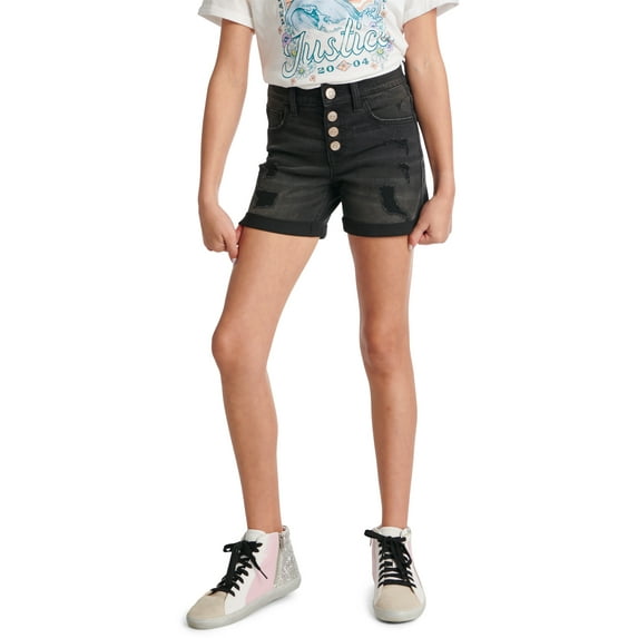 Justice Girls High Rise Button Front Denim Shorts, Sizes 6-14, Slim & Plus