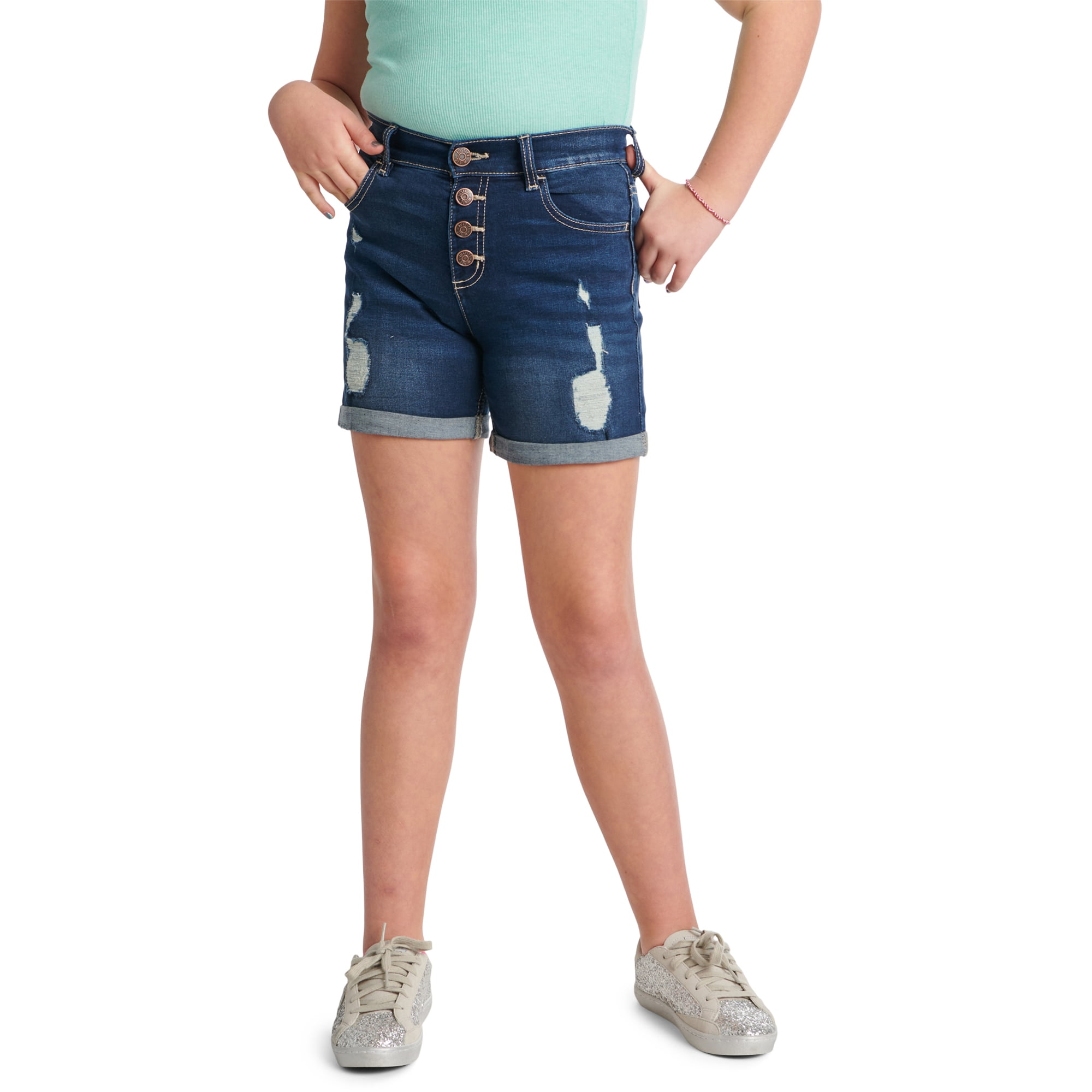 Justice Girls High Rise Front Denim Shorts, Sizes 6-14, Slim & Plus - Walmart.com