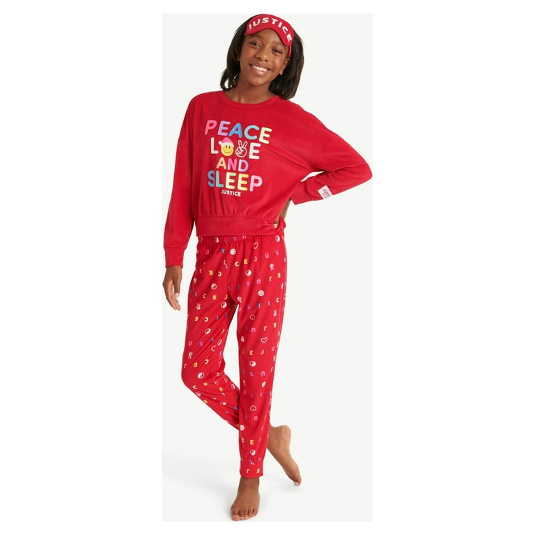 Justice Girls Holiday Long Sleeve Top and Jogger Set with Eyemask, 2-piece Pajama  Set, Sizes 5-18 