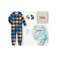 thumbnail image 1 of Justice Girls Holiday Sleep Gift Box - 4 Piece Set includes a Long Sleeve Button Front Onesie, Long Sleeve Crew Neck Top with Jogger Bottoms, and a Hair Scrunchie Set, Sizes 5-18 PLUS, 1 of 4