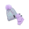 thumbnail image 1 of Justice Girls Iridescent Sequin Ribbed Beanie and Gloves 2-Piece Set, Grey, 1 of 4