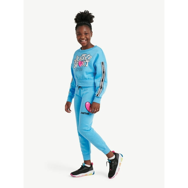 Justice Girls JSport Active Crew Sweatshirt and Jogger 2Piece Outfit