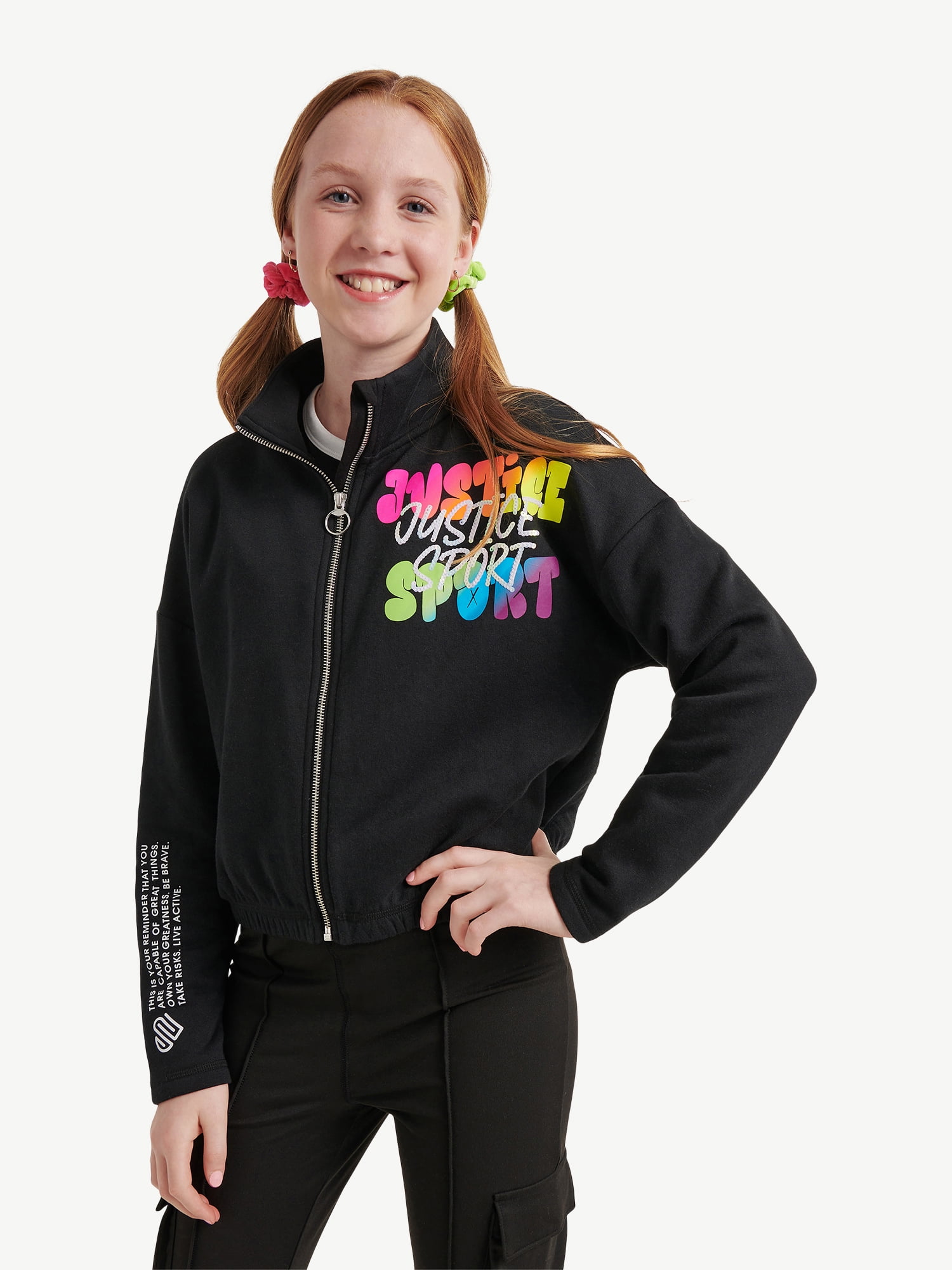 Justice Girls JSport Active Full Zip Mock Neck Sweater, Sizes XSXLP