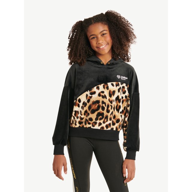 Justice Girls JSport Blocked Velour Hoodie, Sizes XSXLP
