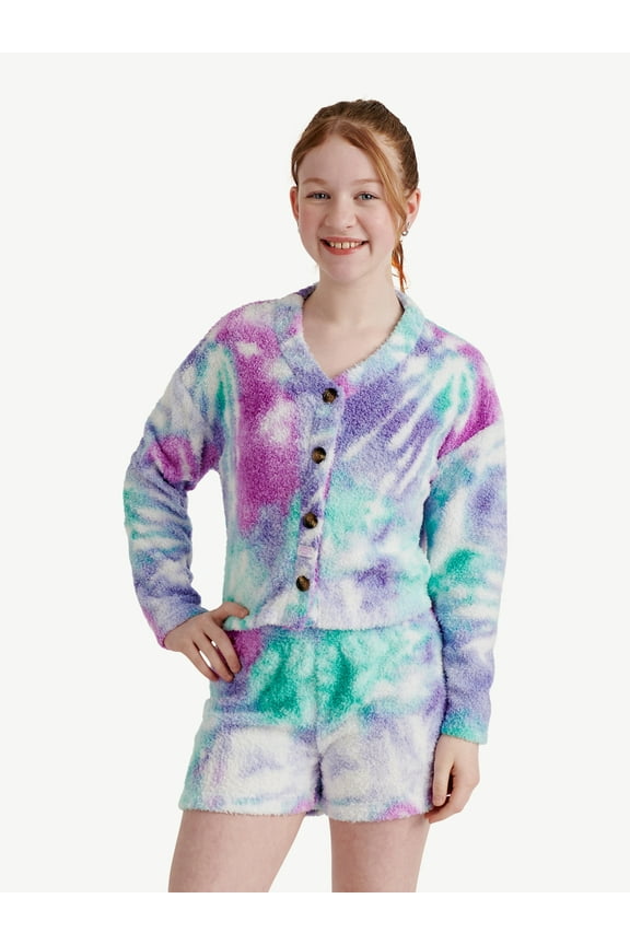 Girls Long Sleeve Cardigan Sleep Top and Shorts, 2-Piece, Sizes 5-18 & Plus