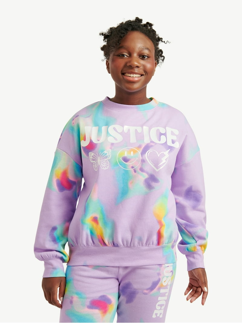 Justice Girls Long Sleeve Fleece Crewneck Sweatshirt, Sizes XS-XLP