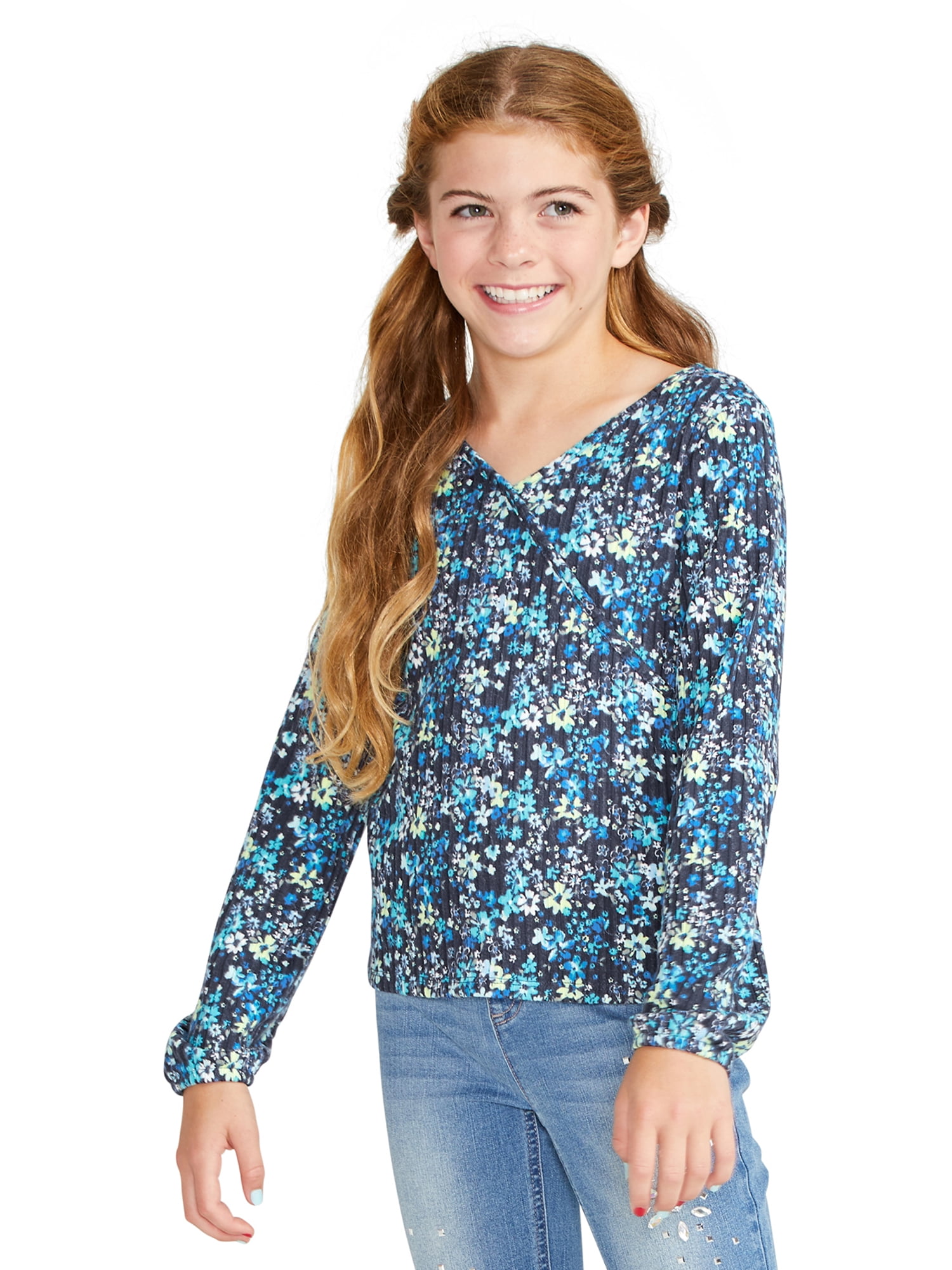 Justice Girls Long Sleeve Hacci Rib Top, Sizes XS-XL