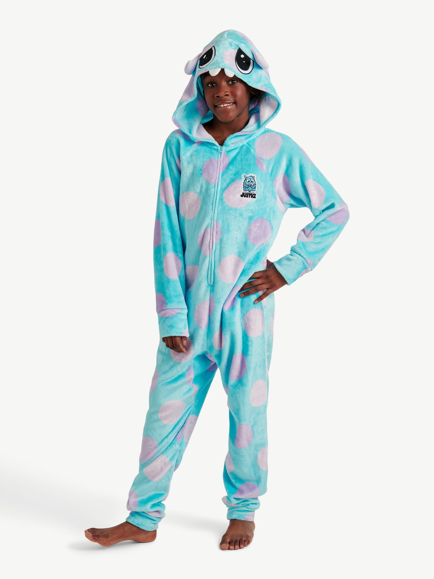 Justice Girls Long Sleeve Zip Front Hooded Onesie Pajama, Sizes 5-18