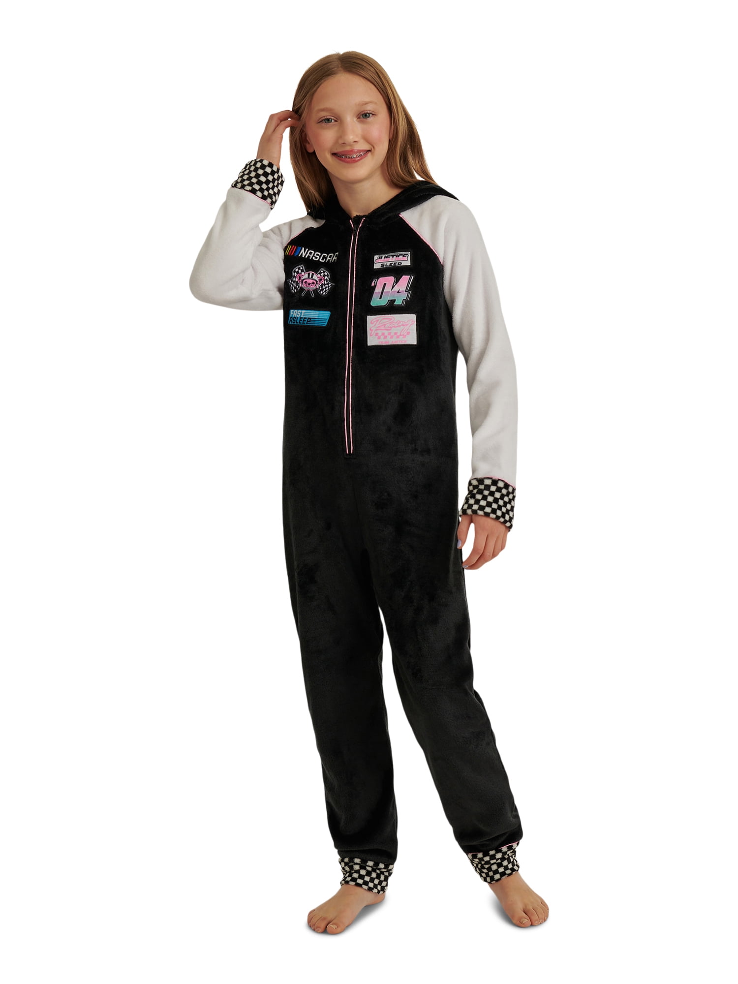 Justice Girls x Nascar Hooded Jumpsuit Pajamas with Long Sleeves, Sizes 5-18