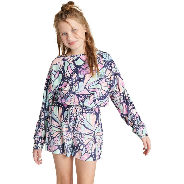 Justice Girls Long Sleeve Lounge Romper Pajama Sizes 5 18 Walmart