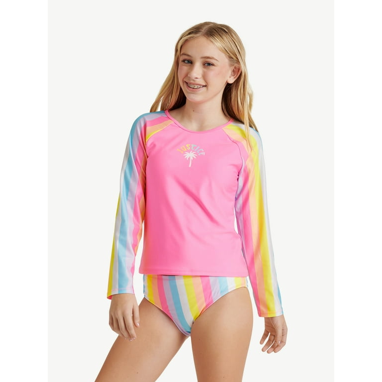 Justice Girls Long Sleeve Rashguard & Bikini Bottom Swimsuit Justice Girls Long Sleeve Rashguard & Bikini Bottom Swimsuit