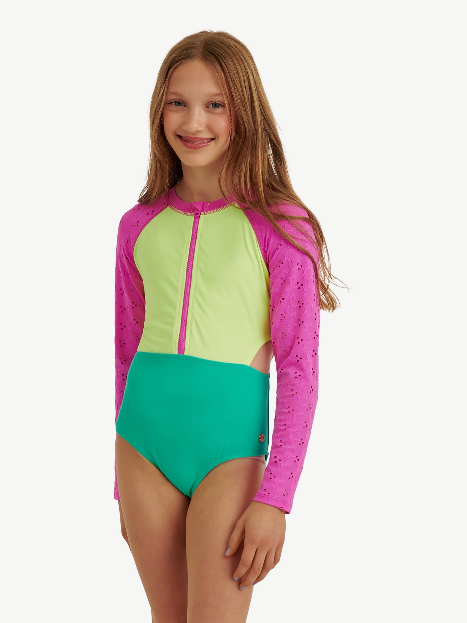 Justice Girls Long Sleeve Surf Swimsuit, 1-Piece, Sizes XS-XL