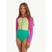 Girls Long Sleeve Surf Swimsuit, 1-Piece, Sizes XS-XL
