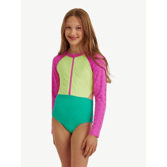 Justice Girls Long Sleeve Surf Swimsuit, 1-Piece, Sizes XS-XL
