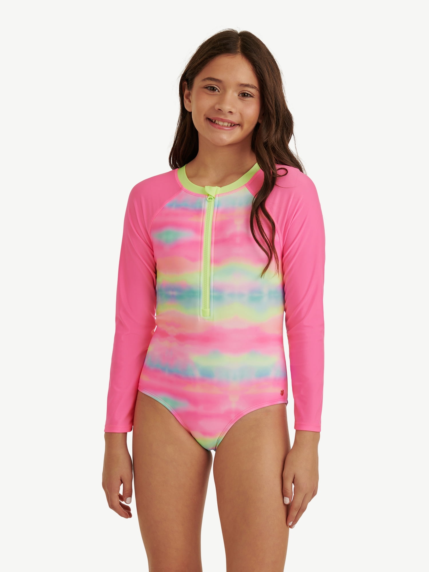 Justice Girls Long Sleeve Surf Zip Swimsuit, sizes XS-XL