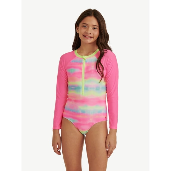 Justice Girls Long Sleeve Surf Zip Swimsuit, sizes XS-XL