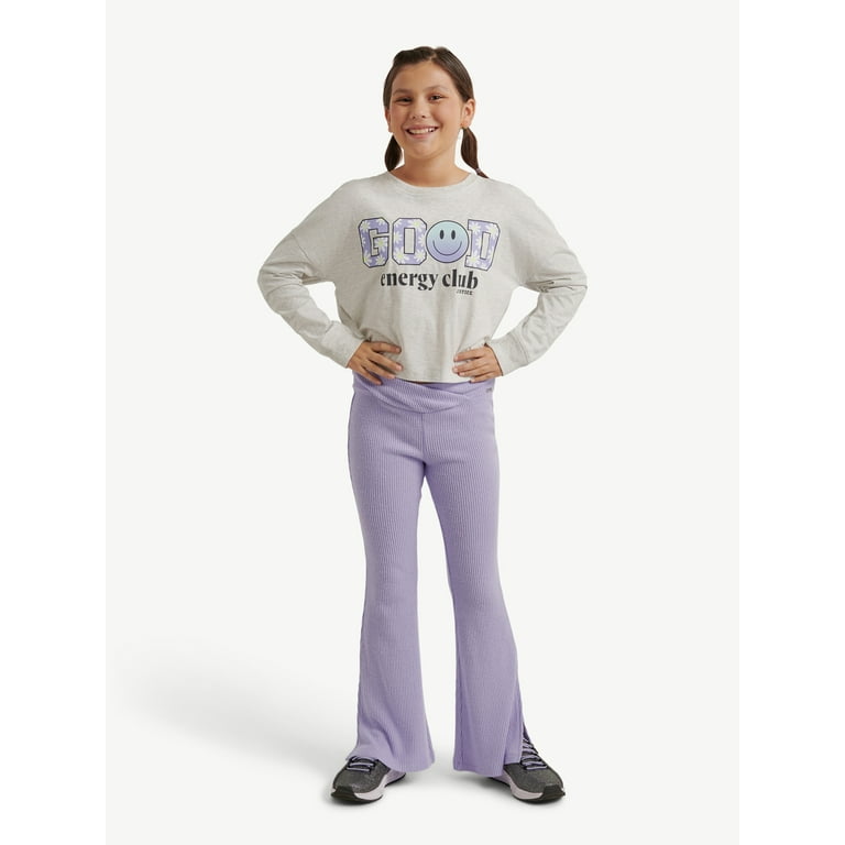 Justice Girls Long Sleeve Tee and Ribbed Flare Legging, 2-Piece
