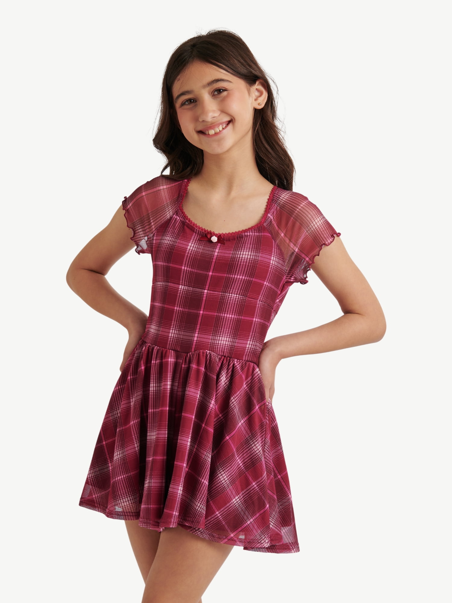 Justice Girls Mesh Plaid Romper, Sizes XS - XLP