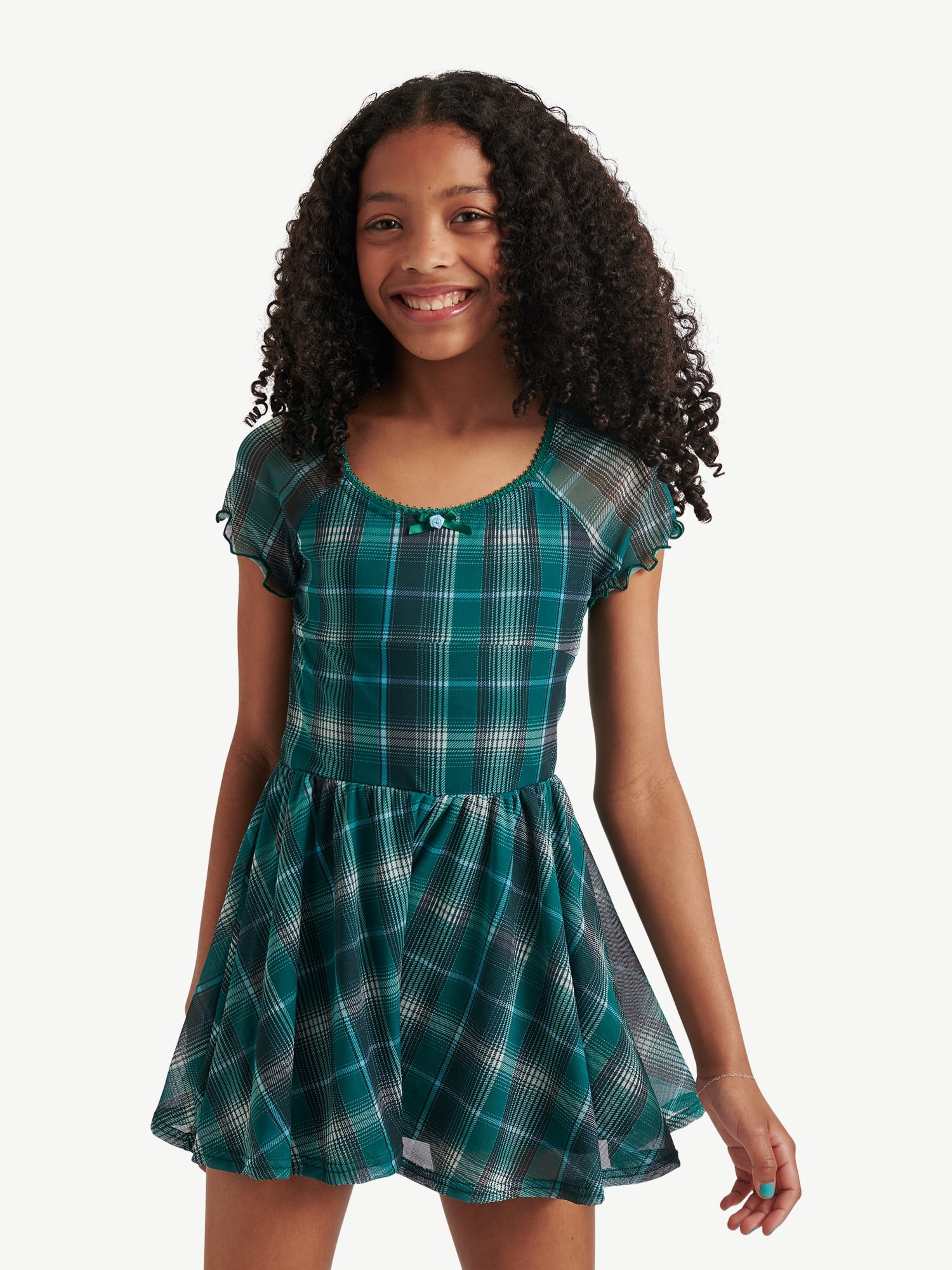 Justice Girls Mesh Plaid Romper, Sizes XS - XLP
