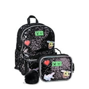 Justice Girls’ Minecraft Sequins 17" Backpack with Lunch Tote, Black