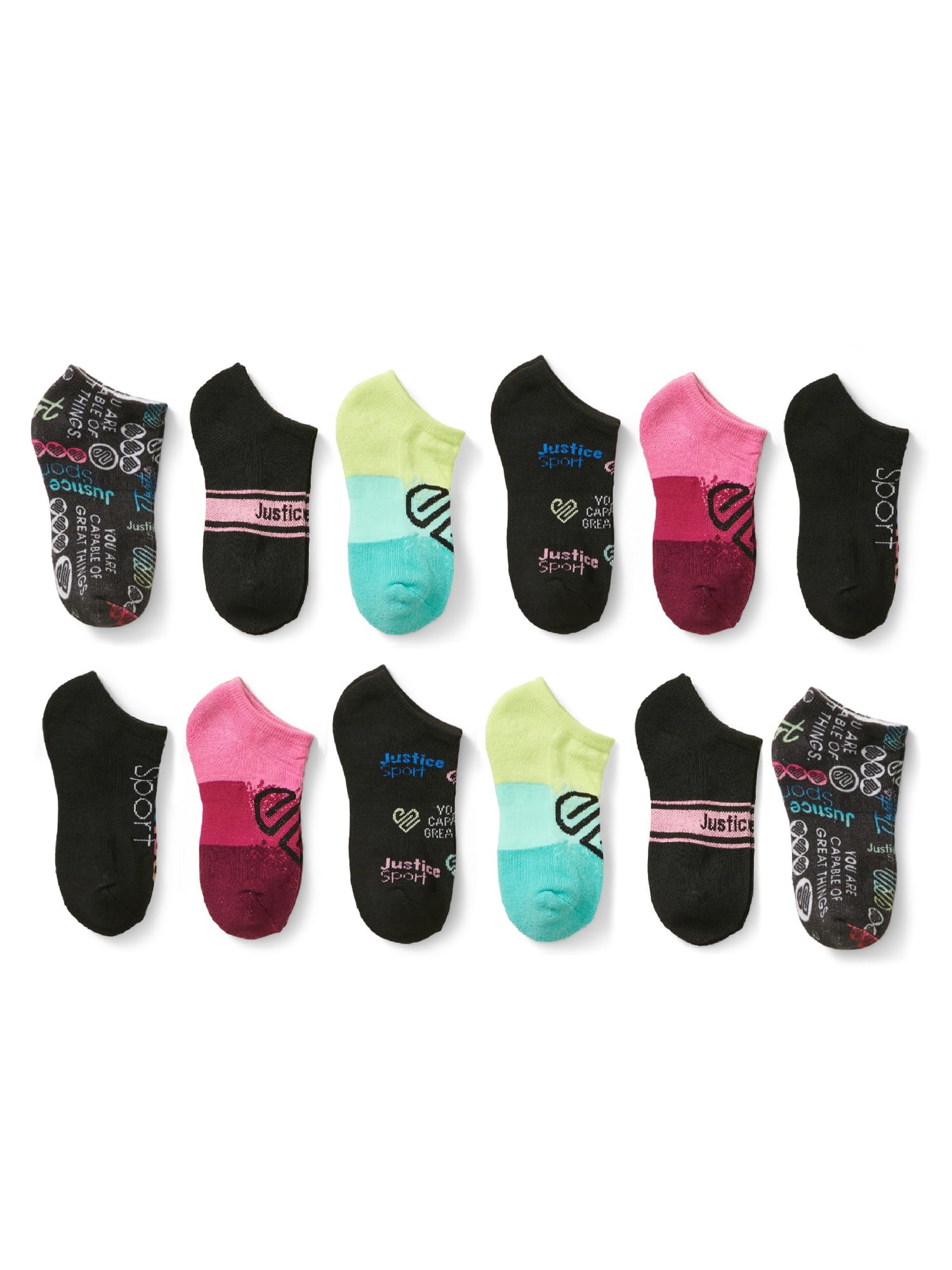 Justice Girls No Show Socks, 12-Pack, Sizes M-L