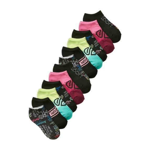 Justice Girls No-Show Socks, 12-Pack, Sizes M-L
