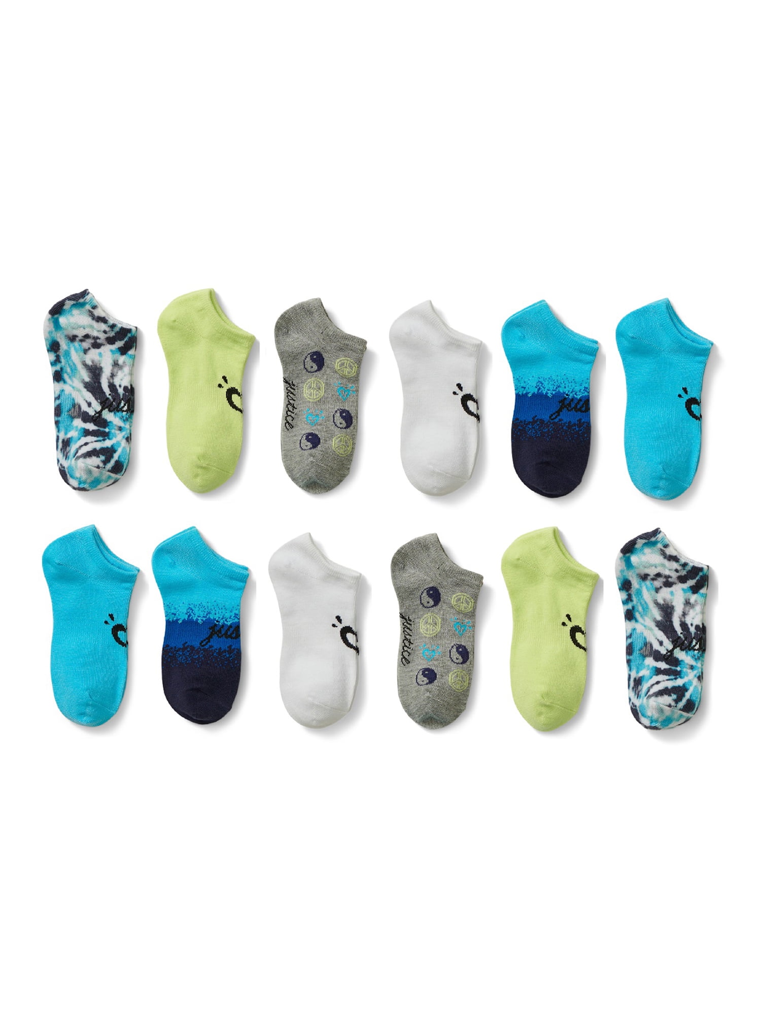 Justice Girls No Show Socks, 12-Pack, Sizes M-L