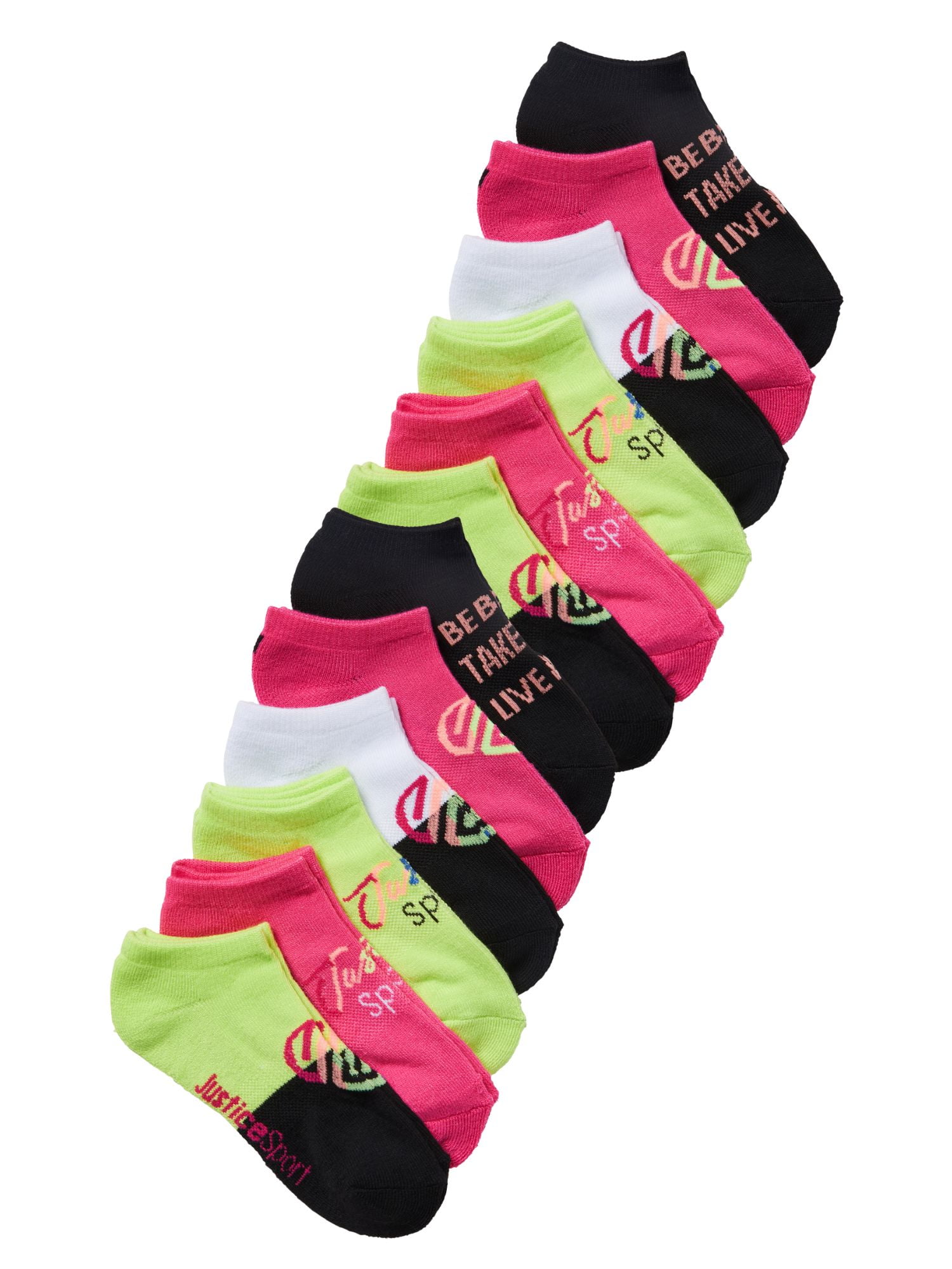 Justice Girls No-Show Socks, 12-Pack, Sizes M-L