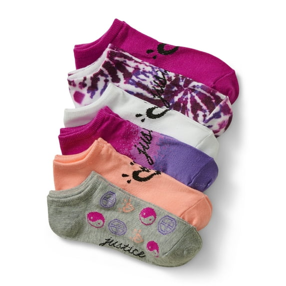 Justice, Girls No-Show Socks, 6-Pack, Sizes M-L