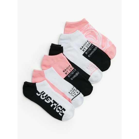 Justice, Girls No-Show Socks, 6-Pack, Sizes M-L