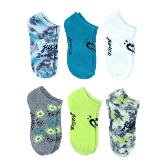 Justice, Girls No-Show Socks, 6-Pack, Sizes M-L