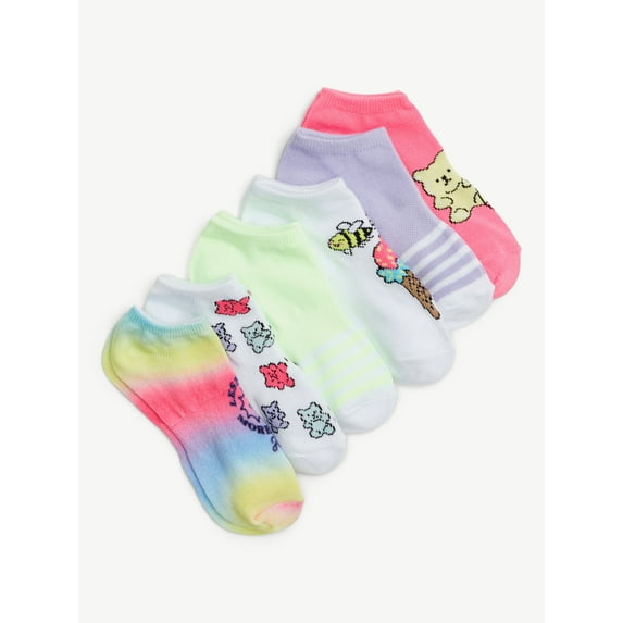 Justice, Girls No-Show Socks, 6-Pack, Sizes M-L