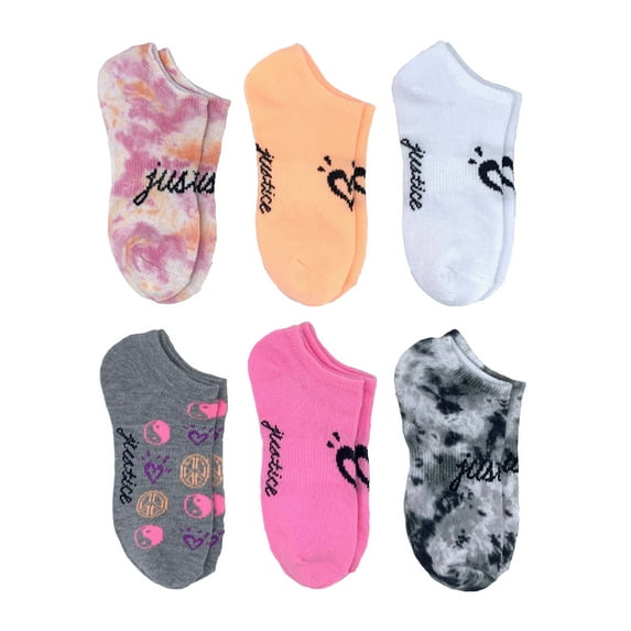 Justice, Girls No-Show Socks, 6-Pack, Sizes M-L