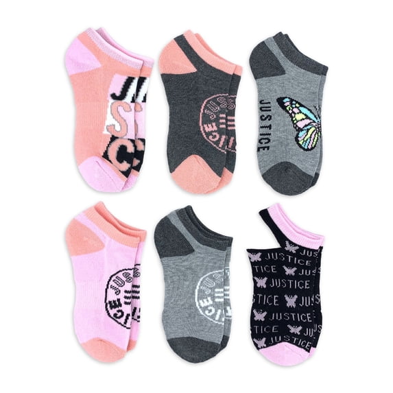 Justice Girls No Show Socks, 6-Pack, Sizes M-L