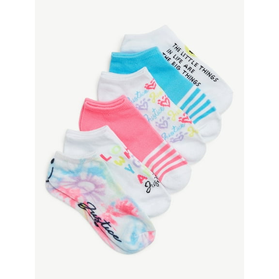 Justice, Girls No-Show Socks, 6-Pack, Sizes M-L